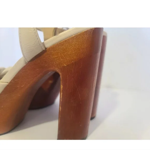 Veronica Beard Designer Cream Leather Gela Platform Heels 5" US 8 - Picture 4 of 10